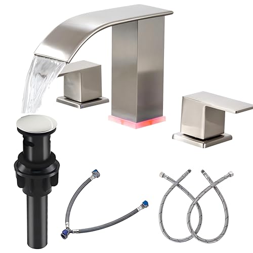 Bathroom faucets 3 Hole Brushed Nickel Vanity Faucet with led