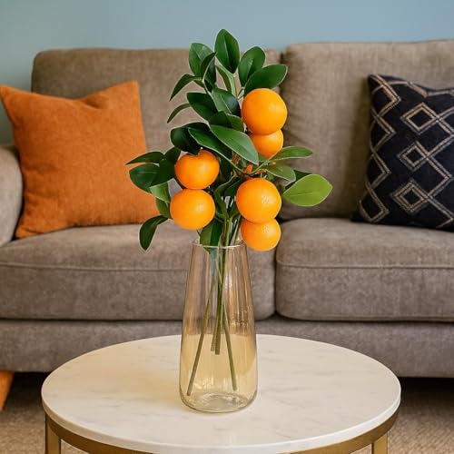 Image of SATYAM KRAFT 3 Pcs Artificial Flower Orange Plant Stick, Elevate Your Decor with Orange Branches Lifelike Tree Plants for Vase Display in Home, Garden, Office, Living Room