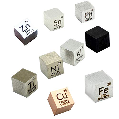 9 PCS Element Cube Set 10mm Density Cubes Up to 99.99% Pure Daily Metal Cubest Titanium Carbon Lead Nickel Iron Copper Zinc Aluminium Tin for Collections DIYs