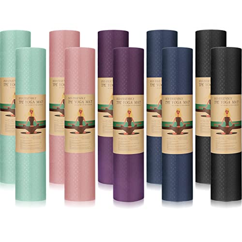 10 Pack Bulk Yoga Mats 72 X 24 Inch 6 Mm Thick Yoga Mats Fitness Mat Non Slip Exercise Mat For Yoga Pilates Workout Stretching, Black, Pink, Light Blue, Blue, Purple #TOP7