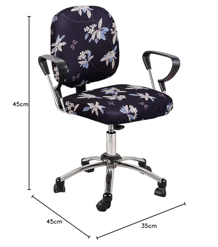 Image of Cortina Computer Desk Seat Covers | Stretchable Elastic Polyester Spandex Cover | Removable Revolving Chair Protector | Office Chair Polyester Covers | Floral Print - Black 1 | Chair Cover Set of 1