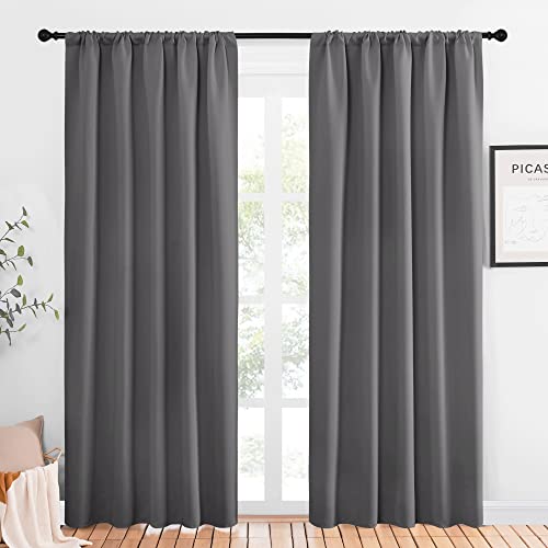 NICETOWN Blackout Curtain Panels for Window - Energy Efficient & Noise Reducing Thermal Insulated Rod Pocket Blackout Drapes/Draperies for Living Room (Grey, 2 Panels, W52 inches x L84 inche