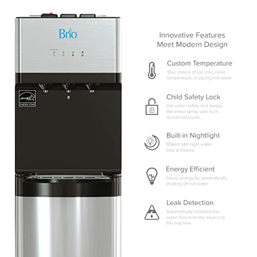 Image of Brio 520 UV Self-Cleaning Bottleless Water Cooler Dispenser, UL Certified | Built-in 2 Stage Filtration (2 Free Replacement Filters Included) Reduces PFAS & Microplastics | 3 Temp (Hot Cold, Room)