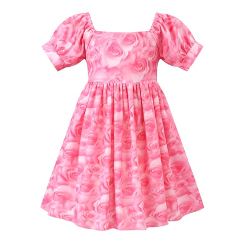HILEELANG Fancy Girl Dress Spring Summer Pink Rose Floral Flutter Sleeves Backless Tie Back Knot Beach Sundress4