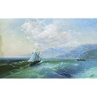 油絵 絵画 【岩場の海】 パネルに描かれた海の油絵 ビーチの絵 岩の多い海岸の絵 海の波