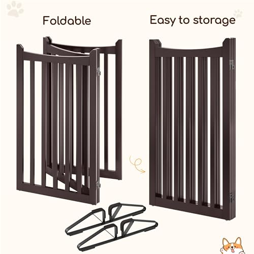 Image of Yaheetech Freestanding Wooden Dog Gate, 3-Panel 36in H Pet Barrier Espresso | Dog Fence with 2 Support Feet for Stairs /Doorways /Halls /Kitchen, Foldable Storage,Easy Assembly,Ideal for Small& Medium Pets