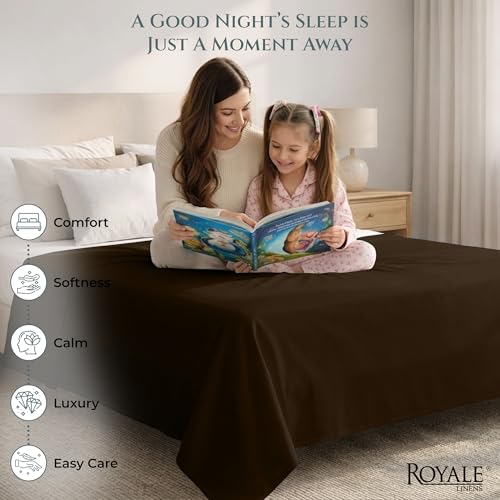 Image of Royale Linen 400 Thread Count 100% Cotton Flat Sheets Only - Cooling Sheets - Full Flat Sheet Sold Separately - Luxury Sateen Weave - Breathable & Super Soft Top Sheet Only (Full,Egyptian Camel)