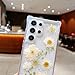 Lewrtser Compatible with Samsung Galaxy S24 Ultra Case Cute Pressed Dried Real Flowers Design Women Girly Shockproof Gliter Bling Floral Clear Phone Cover for Galaxy S24 Ultra (White Flower)