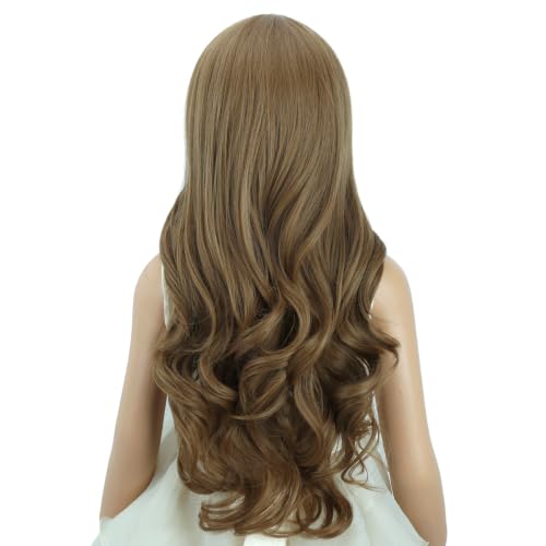 Image of Ginger Wig for Kids Children Long Light Brown Wavy Curly Wig Girls Long Ginger Middle Part Wigs Heat Resistant Synthetic Wigs with Cap