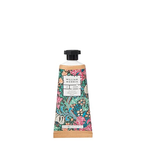 William Morris At Home Hand Cream 50ml, Enriched with Shea Butter, Floral Fragrance With Cedarwood, Pocket and Travel Size, Vegan and Cruelty Friendly, Aloe and Lime Golden Lily Dark