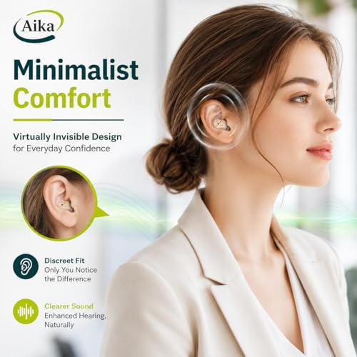 Image of Aika Rechargeable Invisible Hearing Aids for Seniors & Adults | Noise Reduction Sound Amplifier with Type-C Charging Case | One-Touch Volume Control | 1 Year Warranty