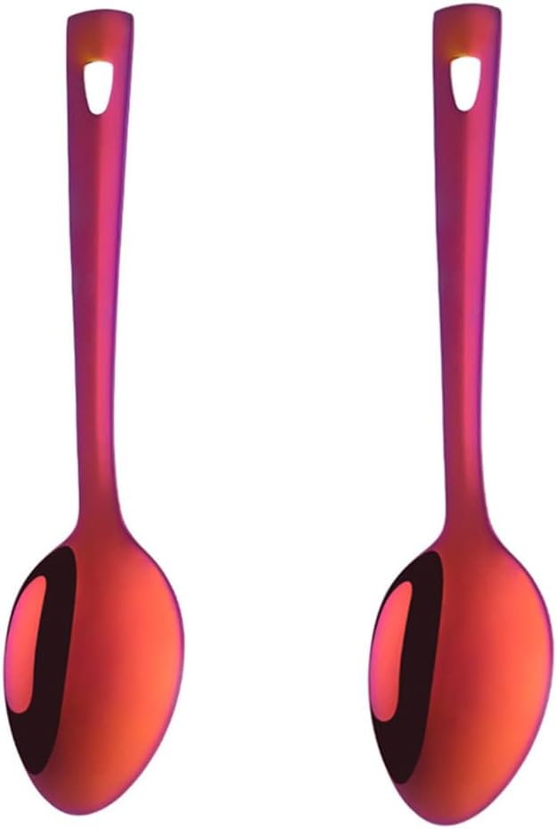 9.7-inch Serving Spoons Set,Stainless Steel Buffet Spoon,Long Handle Serving Spoons Set Of 2,Suitable for Restaurant And Home Buffet & Banquet Service (Orange Red, 9.7 inch 2 spoon)