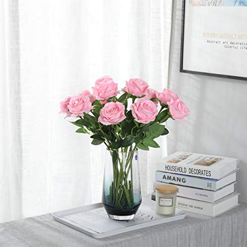 Image of Tifuly 12 Pcs Artificial Roses, 19.68 inch (50cm) Single Long Stem Fake Silk Rose Bridal Bouquet, Realistic Flower for Home Garden Party Hotel Office Decoration (Blurred Roses, Light Pink)