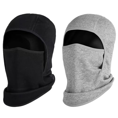 2 Pack Kids Balaclava Face Mask for Boys Girls, Windproof Winter Hat Ski Mask for Cold Weather, Breathable Face Warmer for Sports -1 Black Gray