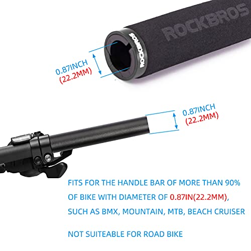 Image of ROCKBROS Foam Bike Grips Fit MTB /BMX /Folding Bike /Beach Cruiser & Scooter | Single Lock On,Non-Slip,Shock-Absorbing Handlebar Grips ,Easy Install,Multiple Colors
