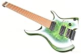 NKGuitar ZHW-7A 7-String Headless Electric Guitar, Solid ASH Body, green color,A wedge neck joint,5-Piece Flame Maple & Wenge neck,Electric Guitar for Metal & Rock Players