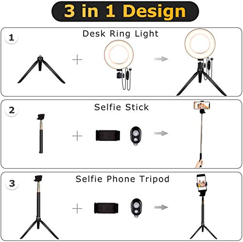image for Gincleey LED Ring Light Stand 6“,11 Level Brightness 5 Colors Selfie