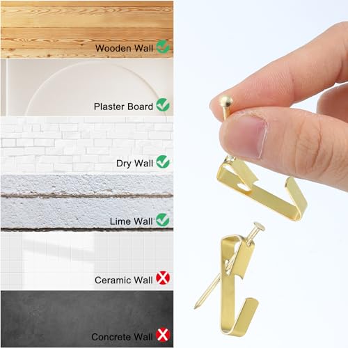 Image of uxcell 20Pcs Photo Frames Hanger Hooks, 100 Lb Frame Hooks with Nails Metal Wall Mount Album Picture Hanging Clips for Hanging, Clocks on The Wall, Gold