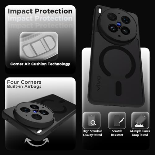Image of RIGGEAR Shockproof Sleek Hybrid Armor Back Cover Case Compatible with MagSafe Accessories for Vivo X300 Ultra 5G (Smoke Black Matte PC + Black TPU Bumper)