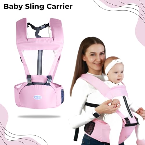 Image of Bembika Baby Carrier with Hip Seat - Soft Kangaroo Bag & Sling Carrier, Multiple Carry Positions, Adjustable Infant Carrier for Hands Free Parenting -(3-24 Months | 3-15 Kg | Light Pink)