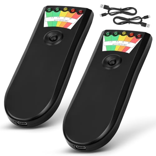 Upgraded Rechargeable EMF Meter with 5 Level LED EMF Meter Portable Handheld Magnetic Field Detector for Ghost Hunting and Inspections in Home, Electromagnetic Paranormal Equipment Tester (2 Pack)