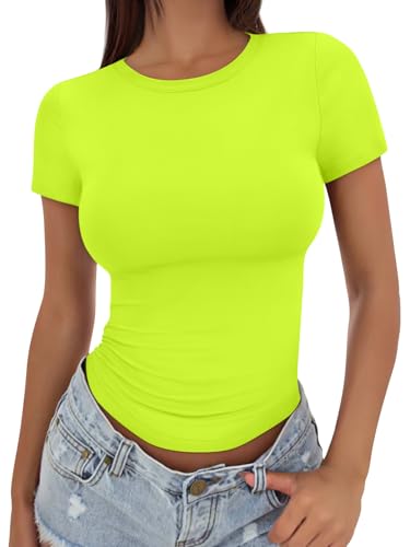 Image of Trendy Queen Womens Basic T Shirts - Stretchy Soft Slim Fit Short Sleeve Y2k Cute Summer Crop Workout Tops