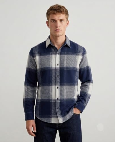 Image of DEEMOON Men's Premium Cotton Blend Printed Checkered Shirt | Full Sleeve Plaid Casual Button-Down Shirt | Soft & Comfortable Regular Fit | Office, Travel & Everyday Wear