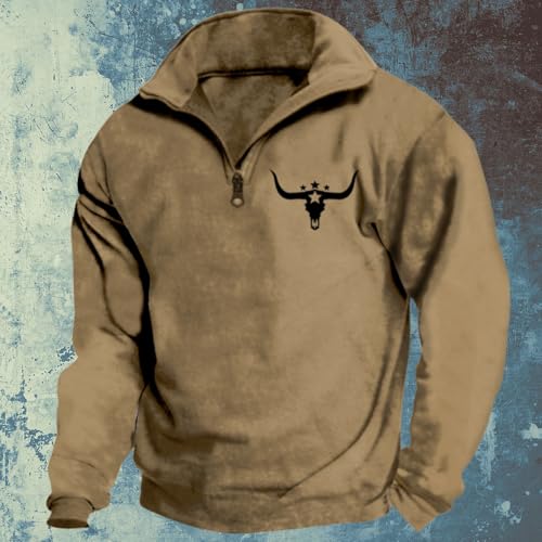 Mens Aztec Cowboy Sweatshirt Half Zipper Western 3D Print Retro Long Sleeve Casual Tribal Jacket for Fall Winter3
