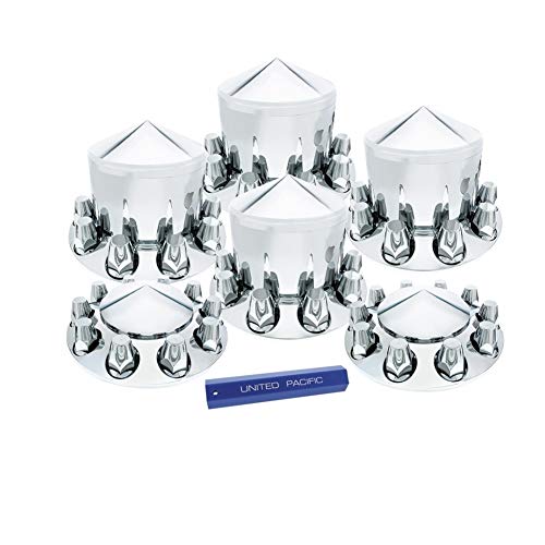UNITED PACIFIC 10306 Axle Hub Cover Kit, Chrome, Pointed, with 33mm Standard Nut Cover & Nut Cover Tool