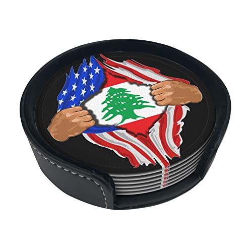 Liban Blood Inside Me sous-Verre Rond en Cuir Anti-Taches et Anti-brûlure protéger Le Bureau 6 pièces 4in