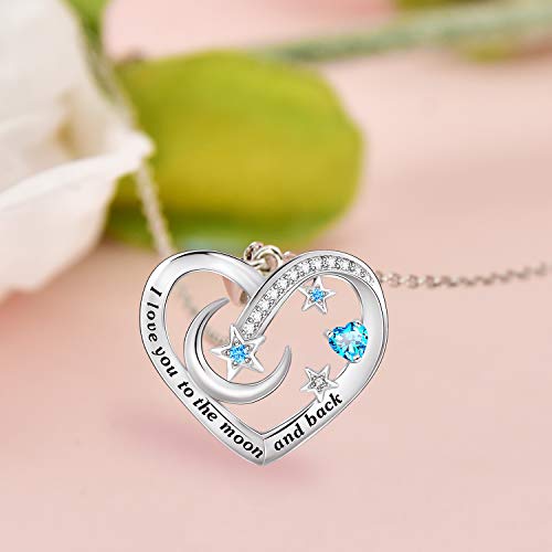 Distance I Love You To The Moon And Back Necklace 925 Sterling Silver Heart Pendant Necklace Jewelry Gifts For Women Mom Wife Girls #TOP3