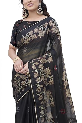 Image of MIRCHI FASHION Saree for Woman Chiffon Foil Work Floral Printed | Ethnic Sari for Function and Farewell with Unstitched Blouse Piece (Available in 15 Colors)