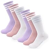 General NAVID Women’s Soccer Hiking Athletic Running Crew Socks with Cushioned pad Cute Pink Purple White Color Cotton, 6 Pack, 6-8