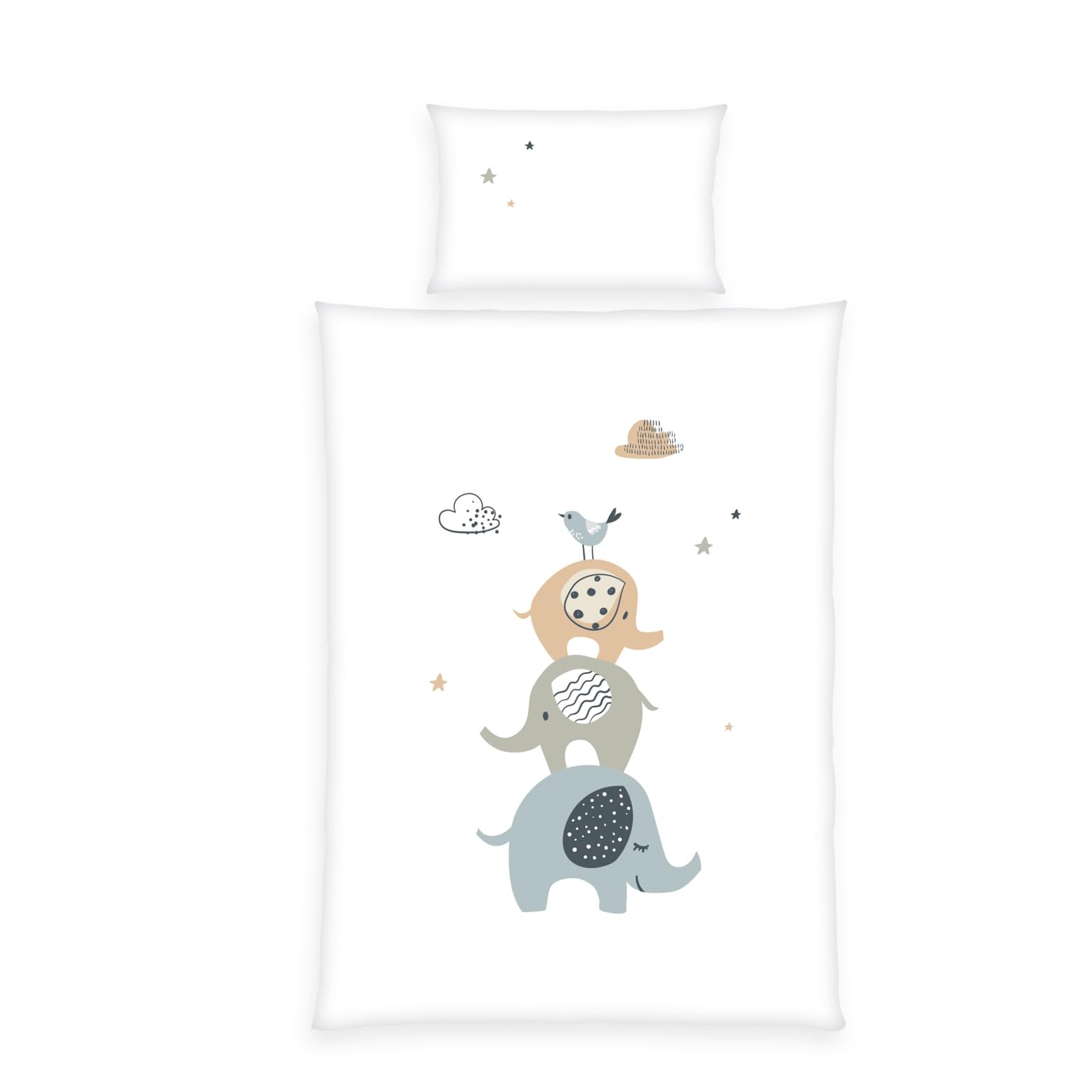 Herding Elephants Single Bedding, Duvet Cover Approx. 100 x 135 cm, Pillowcase Approx. 40 x 60 cm, with Smooth Zip, 100% Cotton/Renforcé
