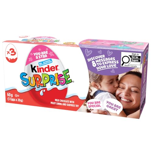 Kinder Surprise Chocolate Eggs with Toys, Pink, 3 Count, 60 grams (20gx3)
