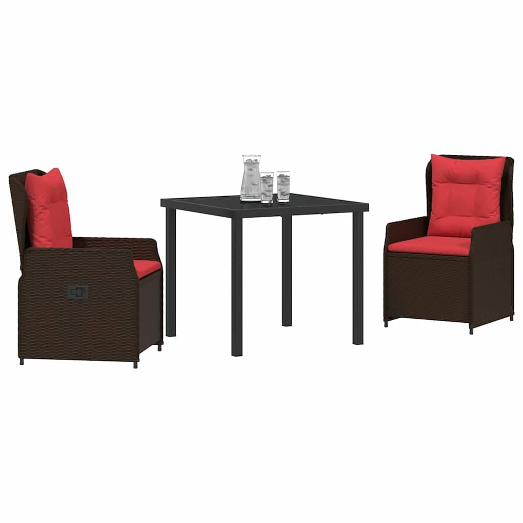 vidaXL Zestaw do jadalni w ogrodzie 3 pcs Brązowy Polirattan, Nowoczesny zestaw mebli ogrodowych, prostokątny stół szklany, funkcjonalny zestaw na taras, miejsce do jedzenia