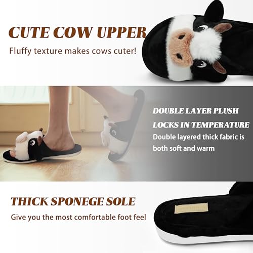 VRPQ Cow Slippers for Women, Cartoon Cute Animal Slippers, Cute Slippers for Women, House Slippers Home Winter Slipper Indoor Outdoor Cow Slides for Women Men3