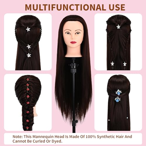 2834 mannequin head with hair cosmetology manikin practice braiding doll head for hair styling training head for braiding hairdressing with free wig head stand hair styling tools set dark brown