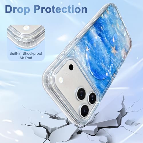 Image of AIGOMARA Cute Case for iPhone 17 Pro Max Case for Women Girls [Compatible with Magsafe] Translucent Sea Pattern Design, Aesthetic Girly Summer Magnetic Protective Phone Cover, Ocean Blue