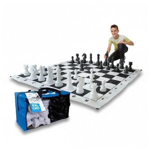 alldoro 60080 - Garten Schach, Outdoor Schachspiel, Gartenschach mit 32 Schachfiguren, Riesenschach mit Tragetasche, große Garden Matte mit Schachbrett Muster, für Kinder ab 3 Jahre und Erwachsene