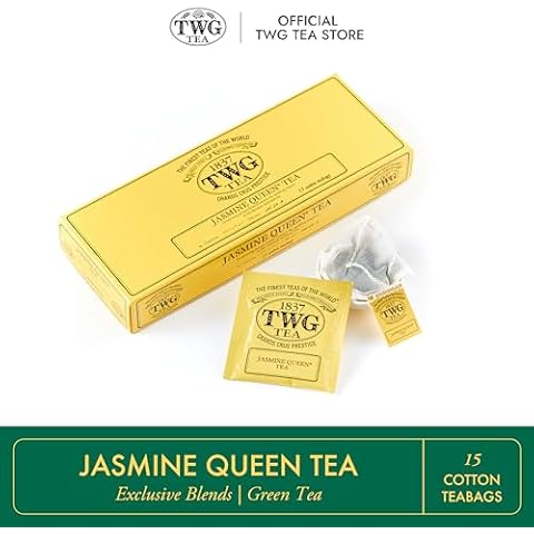 TWG Tea | Jasmine Queen Tea | Green Tea | Sweet Lemon & Rose | 15 Hand Sewn Cotton Tea Bags | Gift Set Cover