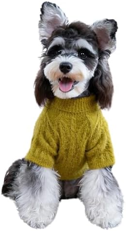 CuteBone Imitation Mink Dog Sweater, Soft and Stretchy Puppy Winter Clothes Small Dog Pullover Cable Knit Pet Sweater with Button Decoration,Mustard Green