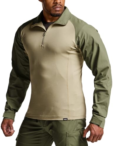Image of CQR Men's Tactical Combat Shirt, 1 /4 Zip Long Sleeve Breathable Military BDU Training Top for Shooting, Hunting, Range Use