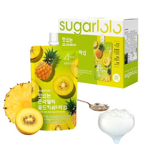 EasyCookAsia Sugarlolo Trinkbares Konjac | 150ml x 10er | 4 kcal | Kalorienarm, Zuckerfrei, vegan & ballaststoffreich | für Diät, Sport & Alltag (Gold Kiwi & Ananas)