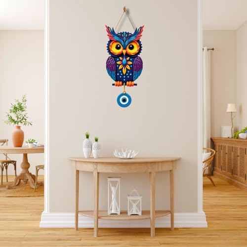 Image of GiftOday Owl Shape Wooden Wall Hanging For Home Decor | Evil Eye Decoration Livingroom, Dining Room | Modern Artwork | Wall Hanging Ornament Door Decorative (18 x 30 CM)