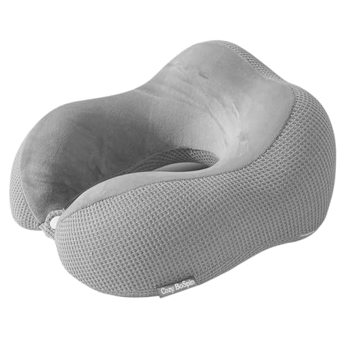 Cozy BoSpin Travel Pillow - Neck Pillow for Traveling, Memory Foam Portable Support Pillow,Comfortable and Lightweight Quick Pack for Camping,Sleeping Rest Cushion (gray)