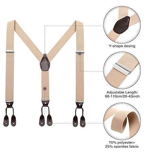 AWAYTR Mens Brown Button End Suspenders - Adjustable Elastic Y Shape Tuxedo Suspender
