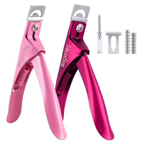 Image of MelodySusie 2Pcs Acrylic Nail Clippers with Magnet Sizers, Professional Nail Cutters for Long Acrylic Gel Nails Tips, Adjustable Stainless Nail Trimmer, Manicure Tool for Salon Home, Plum & Pink