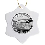3dRose West Virginia Collectible Quarter 3 inch Snowflake Porcelain Ornament