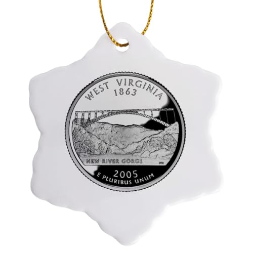 3dRose West Virginia Collectible Quarter 3 inch Snowflake Porcelain Ornament
